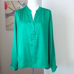The Limited satin tunic blouse long sleeve v-neck pullover Christmas green sz M